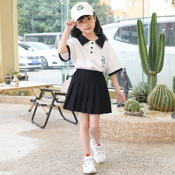 女童半身裙2025春夏新款女孩裙子百搭百褶裙儿童表演黑色白色短裙