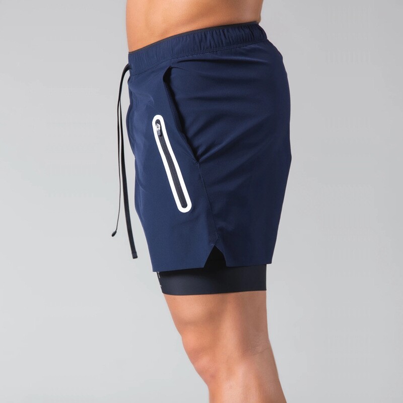 Running shorts can be put on the mobile phone, can be used for men's sports, Joker, professional ventilation, two-in-one pocket