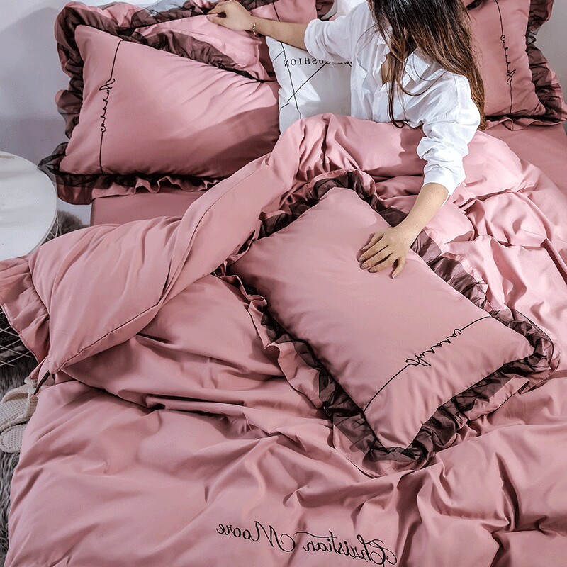 Net red four-piece cotton cotton bedding washing wool sheets with soft laxy princess wind luxury high sense