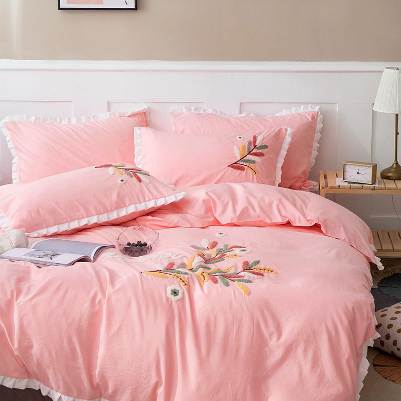 Bedding four-piece set net red bed sheet cotton pure cotton washed cotton princess wind Nordic 4 small fragrance wind ins wind