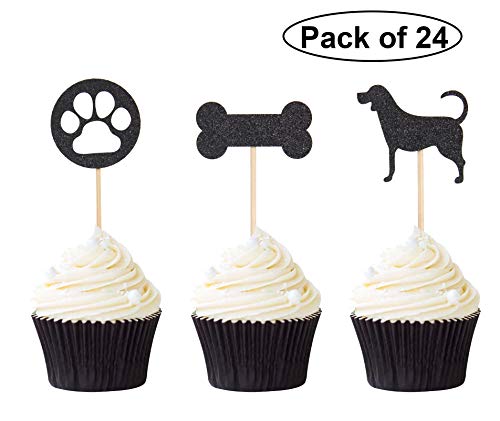 24 PCS Dog Cupcake Toppers Black Puppy Cupcake Topp