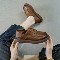 2024 spring new style cowhide casual shoes for women tendon soft sole two-wear lace-up sneakers genuine leather retro mothers shoes