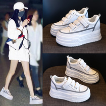 Inner height-increasing white shoes for women 2024 spring new style single shoes cowhide platform shoes thick sole casual niche design