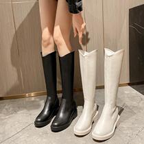 2024 new high boots female knight boots small thick sole inner heighten V-mouth white boots no more than knee womens boots