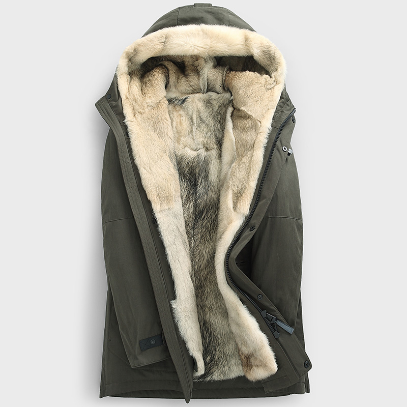Men's Parka 2025 Winter Mid-Length Coyote Fur Thickened Korean Style Genuine Leather Fur Integrated Nylon Parka Jacket