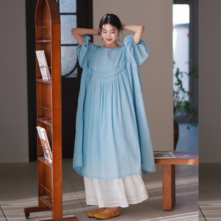 Lantern sleeve loose ramie languid dress