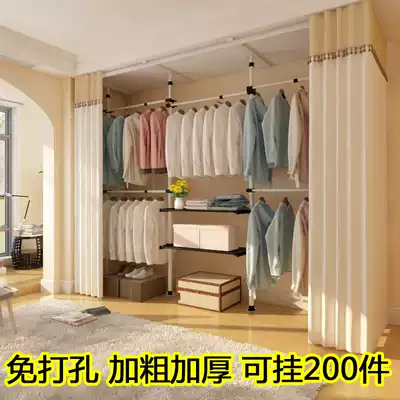 Simple wardrobe household steel pipe thickened reinforcement thickened fabric storage rental room hanger simple modern cloth wardrobe