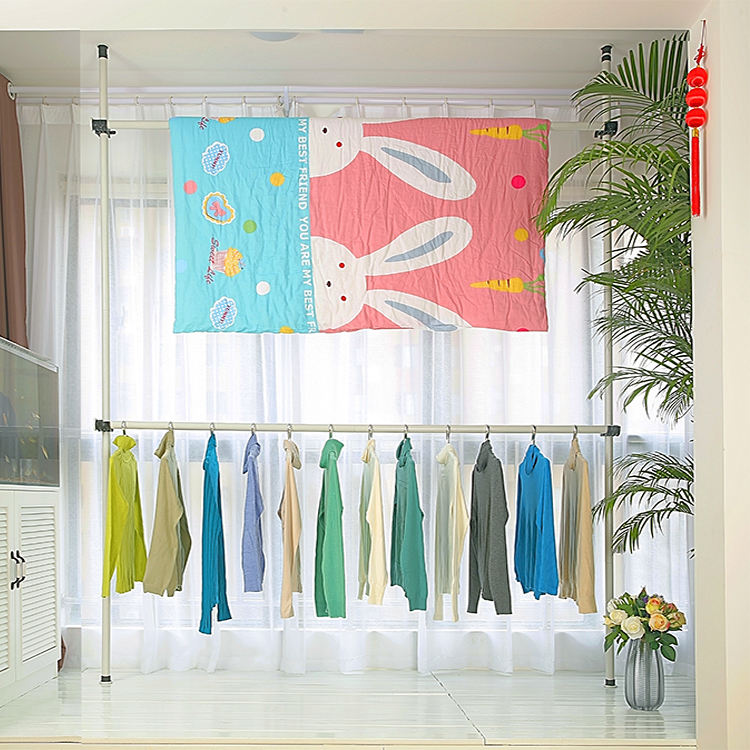 Stand upright balcony quilt drying rack floor folding window floating window indoor telescopic small drying rack