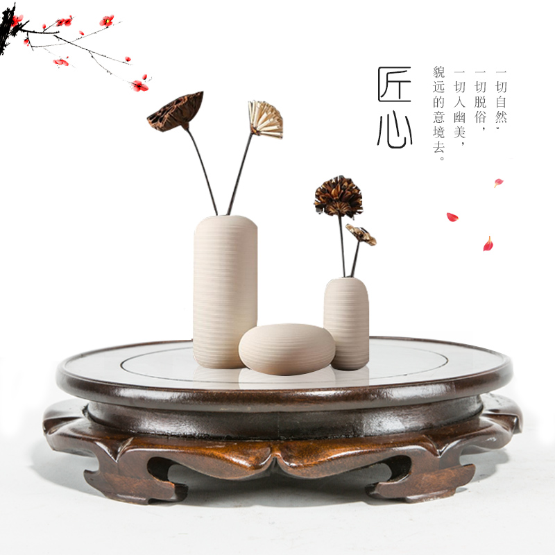 Fish tank wood base solid wood Buddha like air conditioned vase curious stone crafts decorated flower basin base round