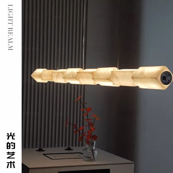 Italian-Style Light Luxury Marble-Patterned Dining Room Chandelier 2026 Light Luxury High-End Dining Table Tea Room Island Bar Long Strip Chandelier