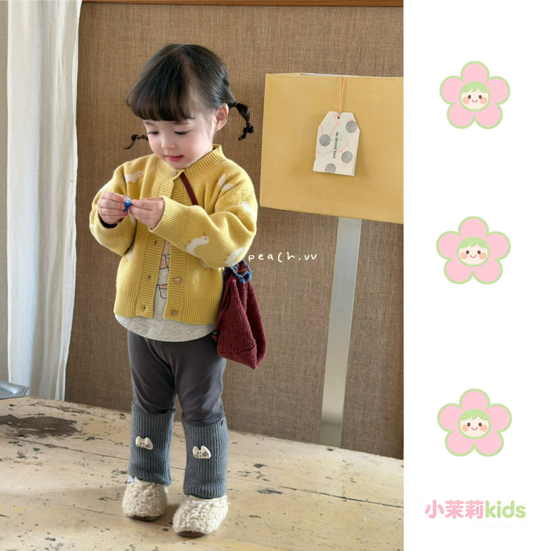 Mao Tao 2026 Autumn New Korean Style Girls' Outfit: Sweater Cardigan, Cute Duck Sweater, Versatile Leggings