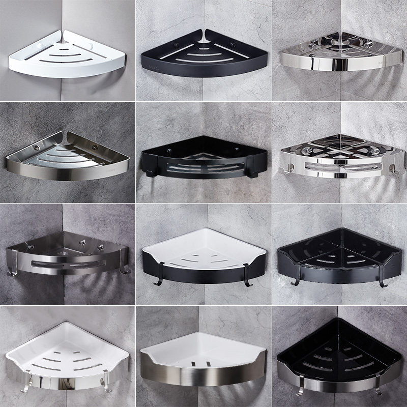 Free hole 304 stainless steel bathroom pendant triangle basket black corner rack toilet shelf Wall storage shelf