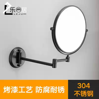 304 stainless steel black non-hole Beauty Mirror hotel bathroom wall-mounted telescopic folding double-sided makeup mirror