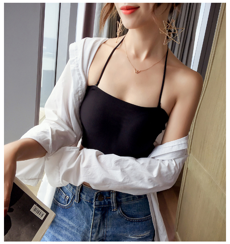 Áo lụa ngắn một mảnh bằng vải lụa có cạp ngực có cổ treo đồ lót chống sáng nữ. quần áo lót