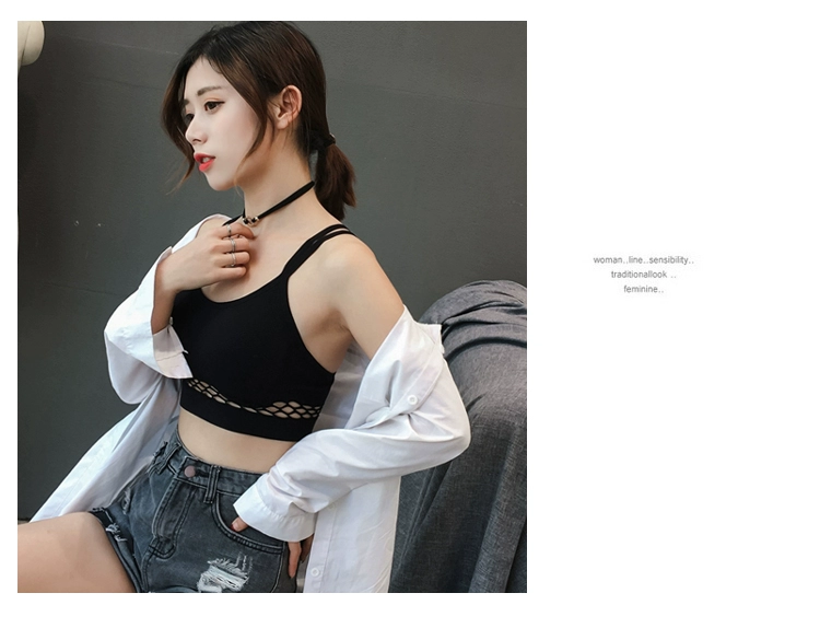 Phiên bản Hàn Quốc của dây đeo vai chống ánh sáng cơ sở đồ lót thể thao gợi cảm hàng đầu phía sau lưới chéo vẻ đẹp trở lại quấn ngực hàng đầu