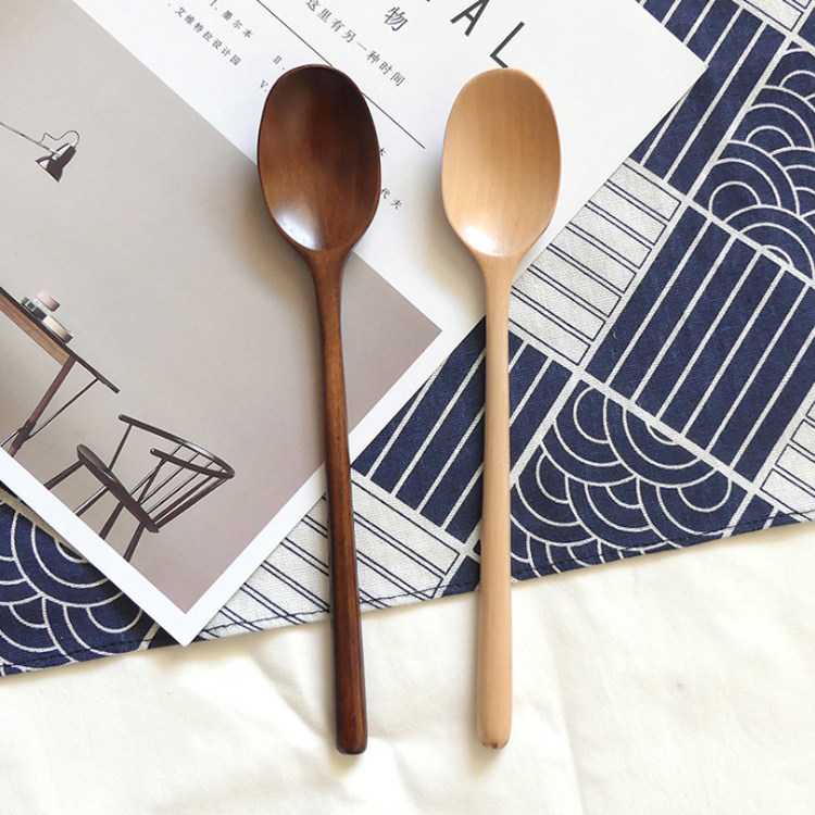 Western Fields Wood Rain Wood Long Handle Spoon Dining Creativity Home Straight Shank Dark Color Original Wood Spoon Soup Spoon Adult Spoon