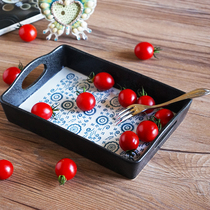 Nishida Muyu rectangular double ear plate Japanese personality ceramic tray cup tea plate plate plate plate plate plate plate plate plate plate