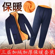 Áo khoác cotton nam trung niên mùa đông và quần nhung áo khoác nhung dày cộng với phân bón để tăng độ ấm cho quần áo cotton