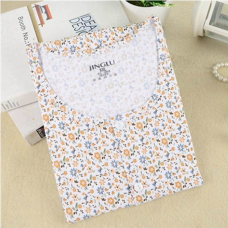 Bộ đồ ngủ trung niên cotton dài tay cho nữ mùa xuân và mùa thu cardigan mỏng quần áo mùa thu mẹ cotton mở áo dịch vụ mùa hè do lot nu