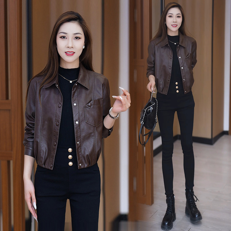 Fashionable Short Leather Jacket for Women 2025 Spring New Style, Stylish, Slimming, High-End Biker Jacket Pu Leather Jacket Trendy
