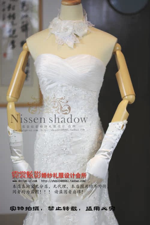 Quyến rũ thời trang cô dâu ren móng tay đính cườm eo cao ngực pleated chấm dứt sexy đuôi cá váy đuôi đám cưới