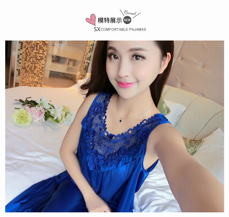 Băng lụa nightdress mùa hè dây đeo sexy ren đồ ngủ nữ chất béo mm XL 200 kg lỏng phần mỏng dịch vụ nhà