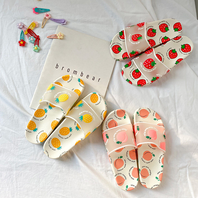 Cute cartoon fruit flat slippers beach shoes women wear home bathroom bath Joker sandals flip-flops