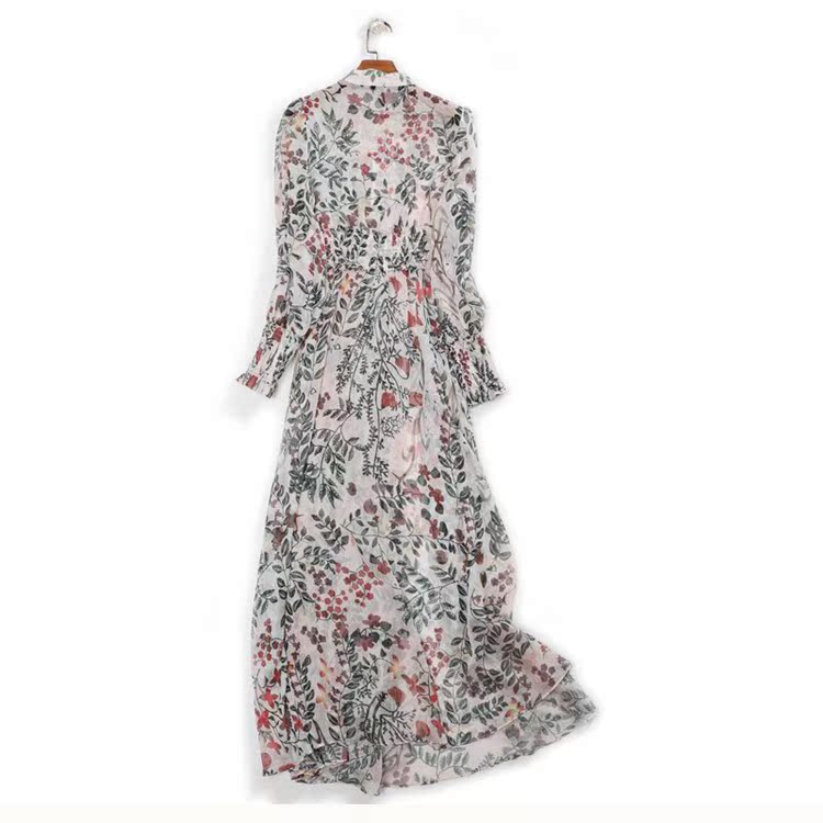 4715 tủ rút tiền 2019 xuân mới của phụ nữ đứng cổ áo boho dài tay cao eo dài swing dài - Váy eo cao 	váy cột eo	