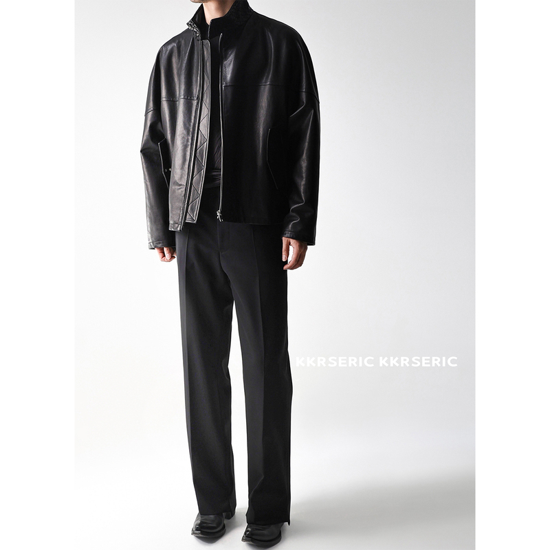 Kkrs Eric French Imported Lacaune Sheepskin Hand-Woven Collar Matte Leather Jacket Kkrs Eric French Imported Lacaune Sheepskin Hand-Woven Collar Matte Leather Jacket
