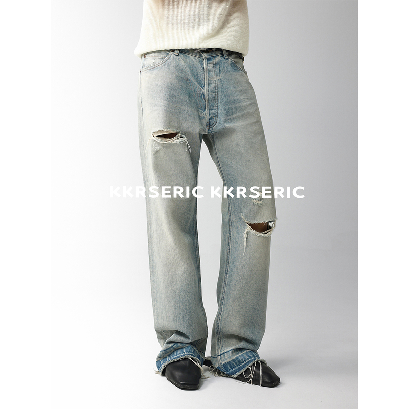 Kkrs Eric Japan Okayama Kaihara C*Line Same Source Vintage Ripped Knife-Cut Jeans for Men Summer Kkrs Eric Japan Okayama Kaihara C*Line Same Source Vintage Ripped Knife-Cut Jeans for Men Summer