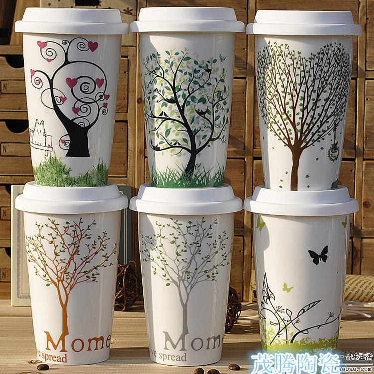 Clearance creative double insulation Cup with milk tea cup coffee mug ceramic cup can be customized logo