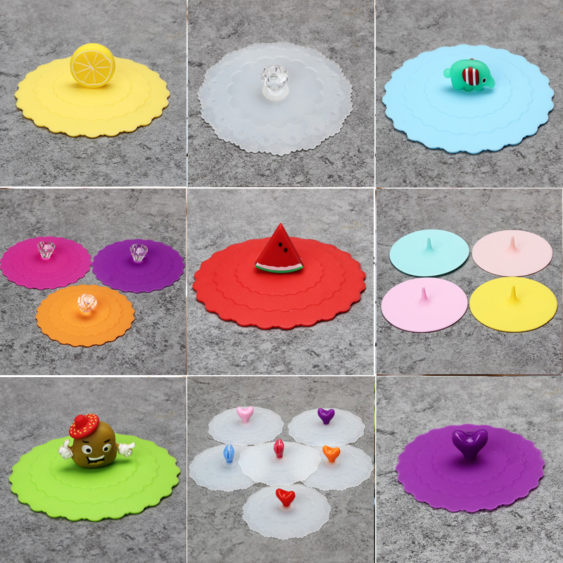 Two-piece food grade cartoon water cup lid dustproof silicone teacup lid Universal mug cover 10 5cm