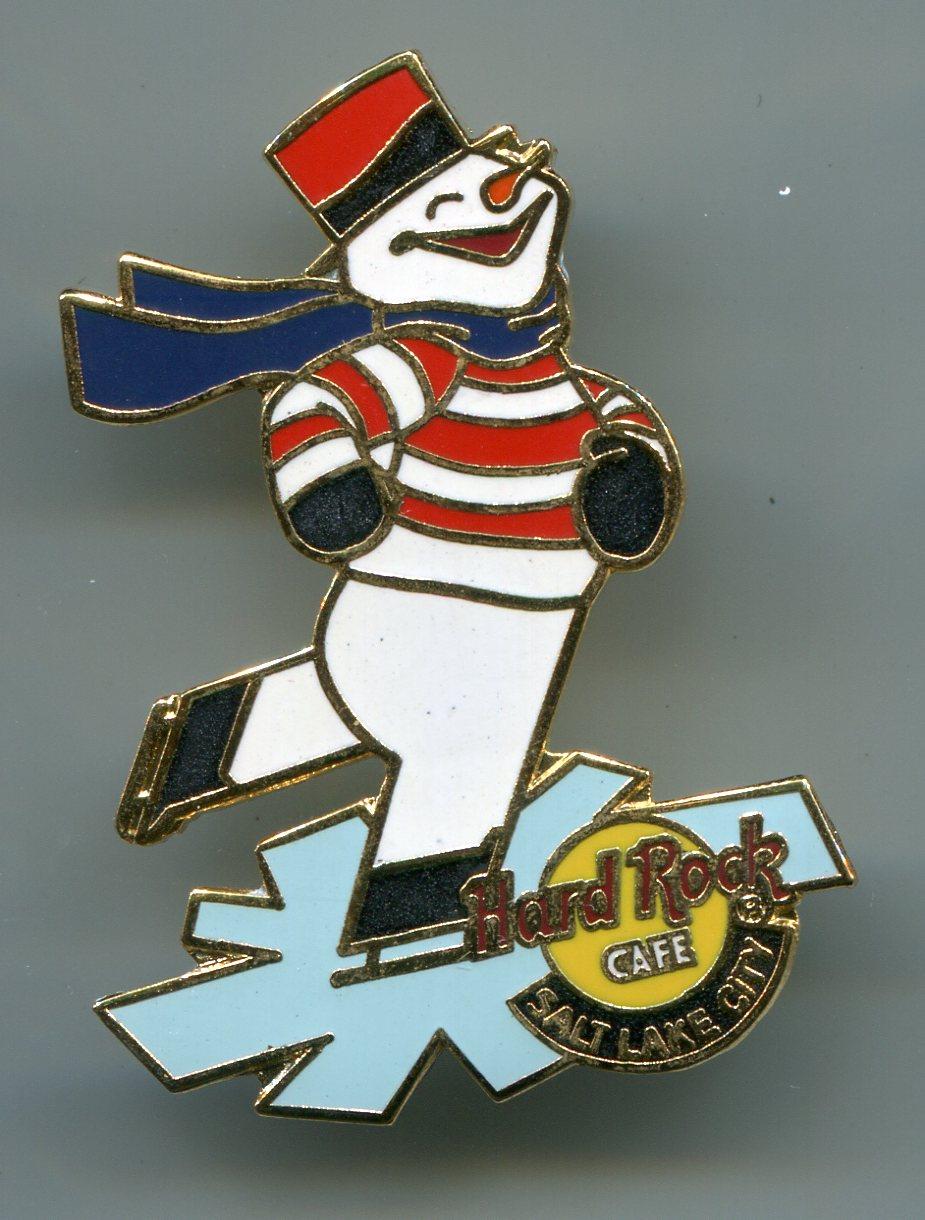 Hard Rock Cafe Hard Stone Badge-Salt Lake City Skating Snow Man Christmas