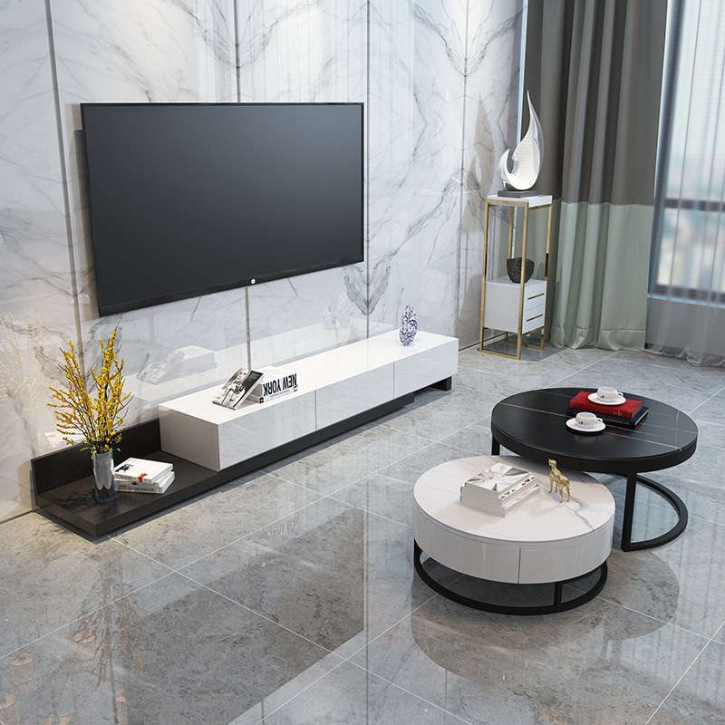 TV cabinet Tea Table Combo Modern Minima Light Extravagant Living Room 2021 New Rock Plate Telescopic Small Family narrow cabinet
