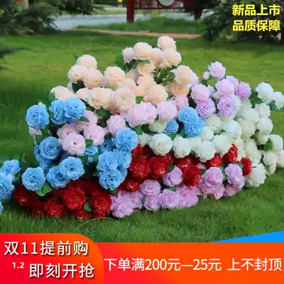 New simulation floral arrangement flower flower material European wedding hall three peony rose wedding props Flower Wall Road introduction