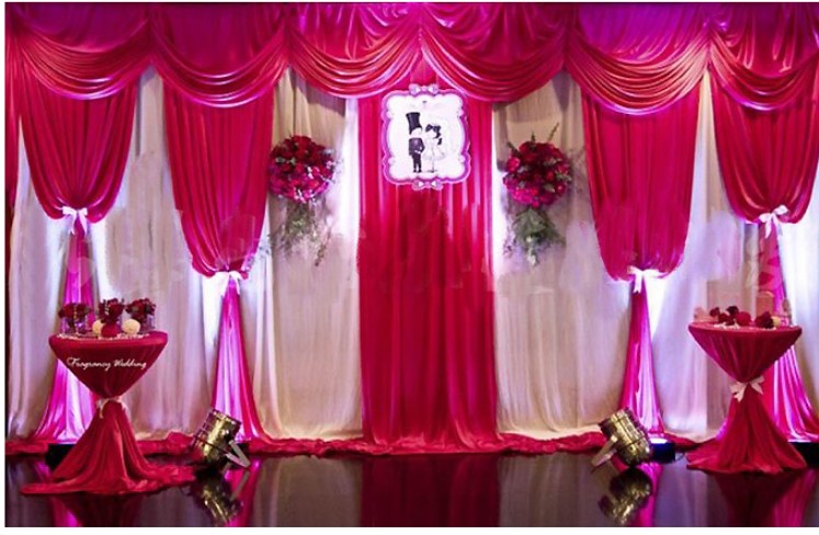 Special new wedding background gauze curtain stage curtain Wedding venue Rose red gauze curtain wedding props decoration