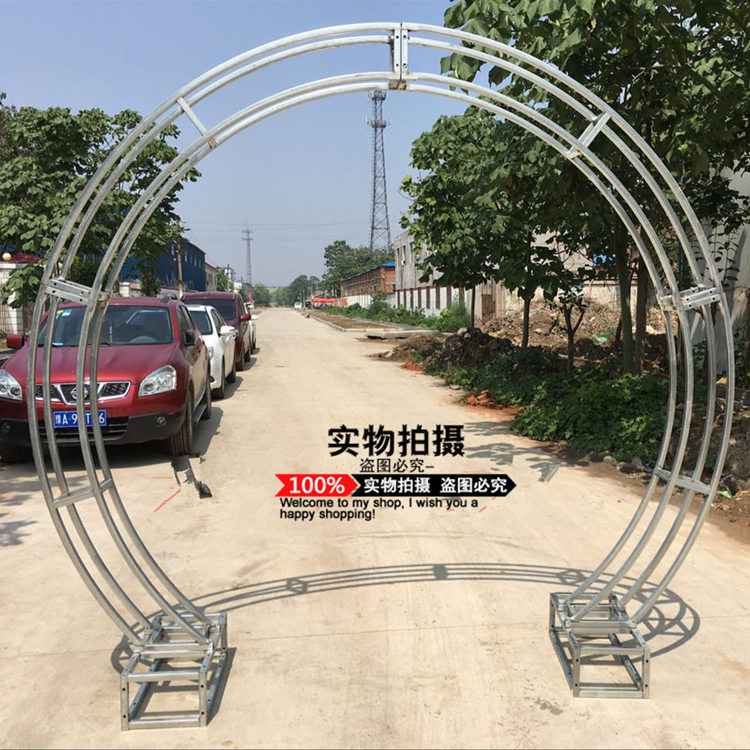 New wedding circle iron art rainbow arch background wall climbing vine frame decorated cherry round flower door truss