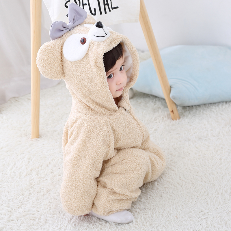 Mùa đông bé ra ngoài quần áo động vật quần áo dễ thương romper bé gấu con người bộ body suit