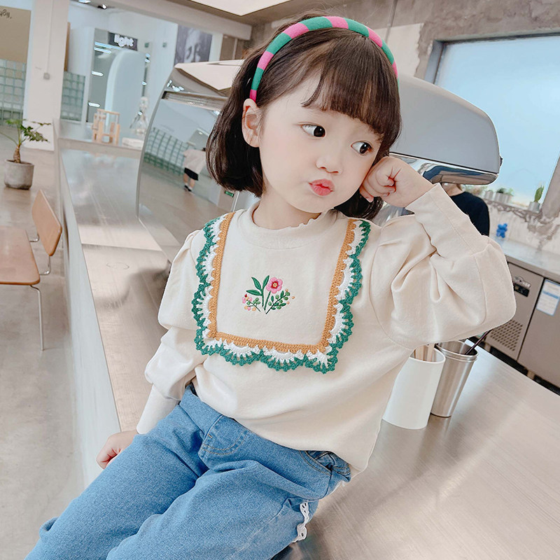 Girl's thick T-shirt embroidered spring autumn 2022 new children's clothing Children's foreign T-shirt princess women's baby hit undershirt autumn clothing 3