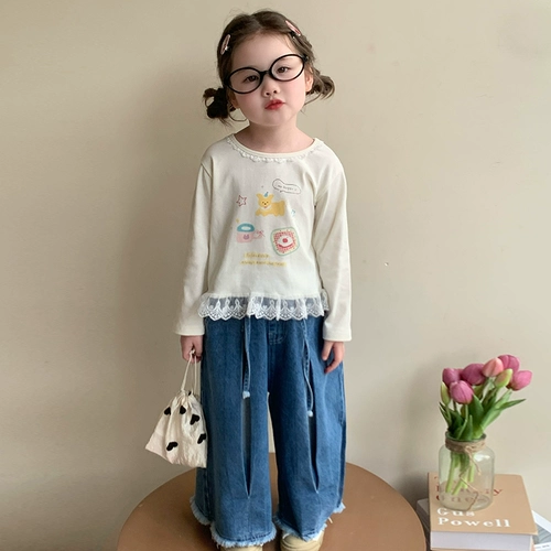 Детская футболка, базовый приятный телу осенний весенний милый лонгслив, в западном стиле, детская одежда