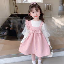 Girl Sweet Princess Dress Two-piece Dress 2022 New Female Baby Long Sleeve Lotus Leaf Side Suit Foreign Air Children Spring Clothing