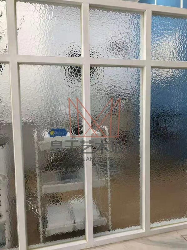 Stone pattern art glass partition Double-sided embossed temperable glass to figure custom entry door and window partition