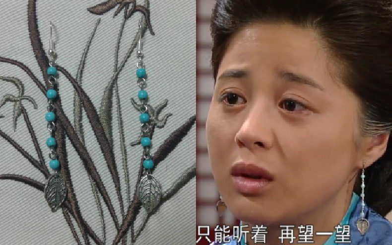 Han Opera Good Queen's Earrings Earrings Earrings Pendant Xu Yingxi Green Pine Stone Hidden Silver Leaves Long Version Streaming Su Qipao Ear Necklace