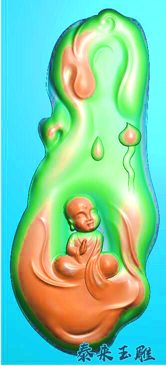 With the type of young monk enlightenment pendant fine carving relief jade carving gray chart JDPBMP computer carving