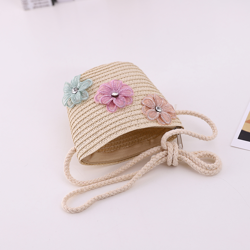 Fashion Flower Decoration Solid Color Children's Summer Beach Hat Sun Hat Straw Hat Wholesale display picture 2