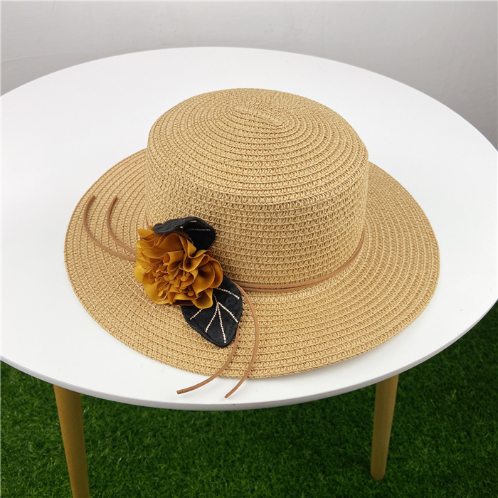 Women's Pastoral Leaves Flower Flat Eaves Straw Hat display picture 3