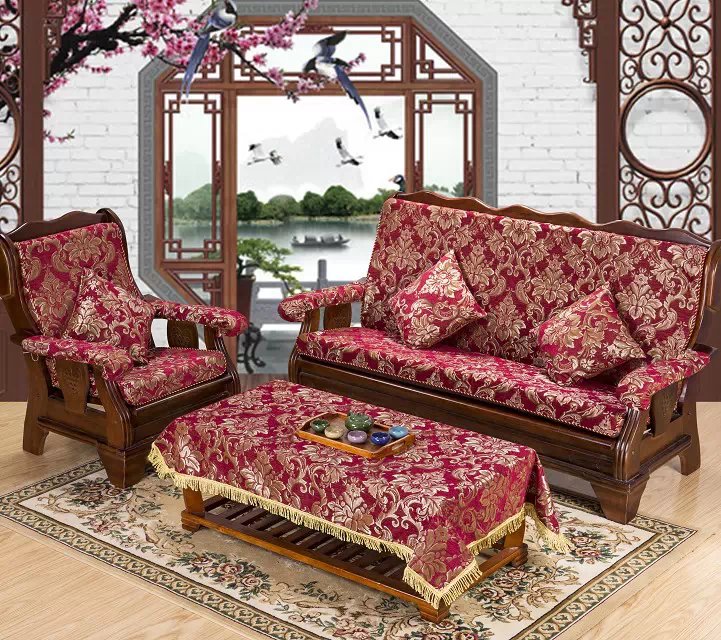 Dày tùy chỉnh gỗ gụ rắn sofa gỗ đệm sofa gỗ đệm với tựa lưng đệm liên bang mùa xuân và mùa thu ghế xốp mat mùa đông thảm lót sofa
