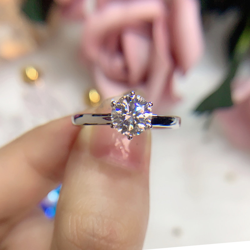 18k Platinum Mosanstone Six Claws Micro Insert Ring D Color Woman 1 Carat Wedding Ring can be set pt950 Platinum color gold