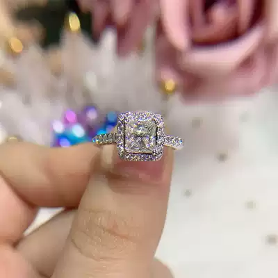 Square micro-inlaid 1 carat D-color Moissanite ring Female 18K white gold atmospheric proposal wedding engagement female ring