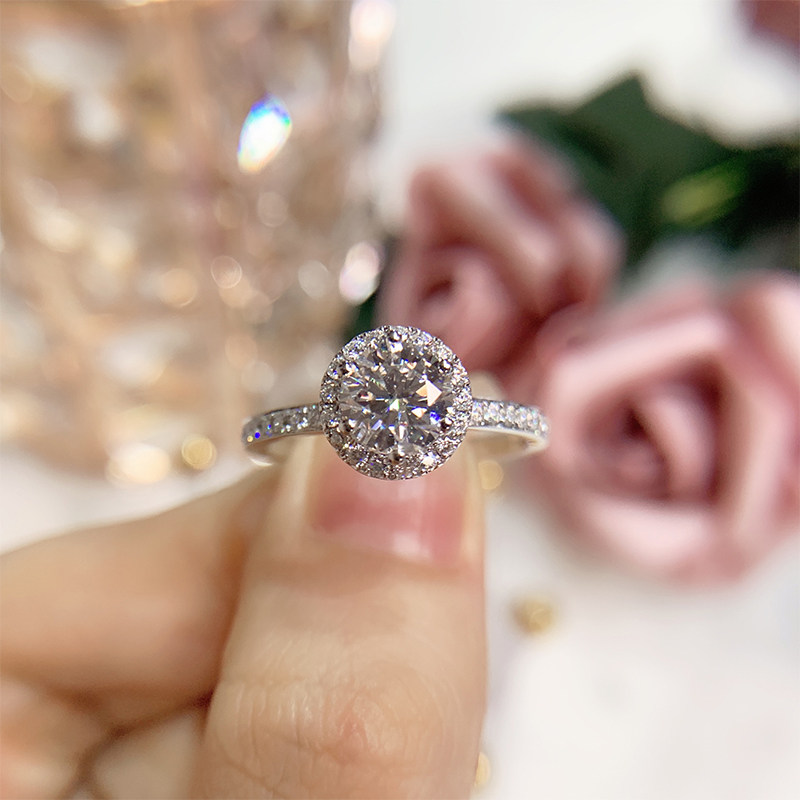 Mosanstone ring 18K white gold drilling ring 1 carat D color necklace ear needle bracelet handmade naked and diamond ring